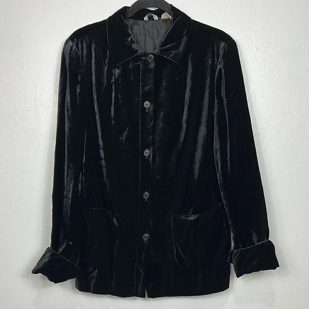 Henri Bendel Vintage Black Velvet Button-Up Jacket With Pockets Size 14